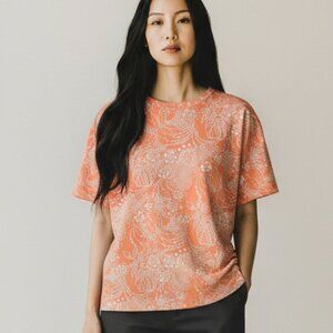 Mountain Lake Short Sleeve T-Shirt Orange White Floral Women's Size Small